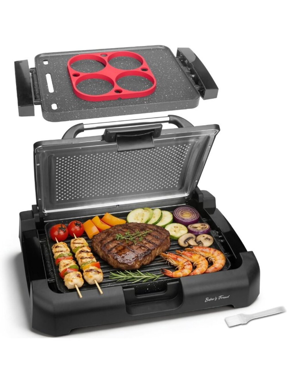 Electric Indoor Grill & Griddle - 2-in-1 Nonstick Cooking Plate, Removable Lid